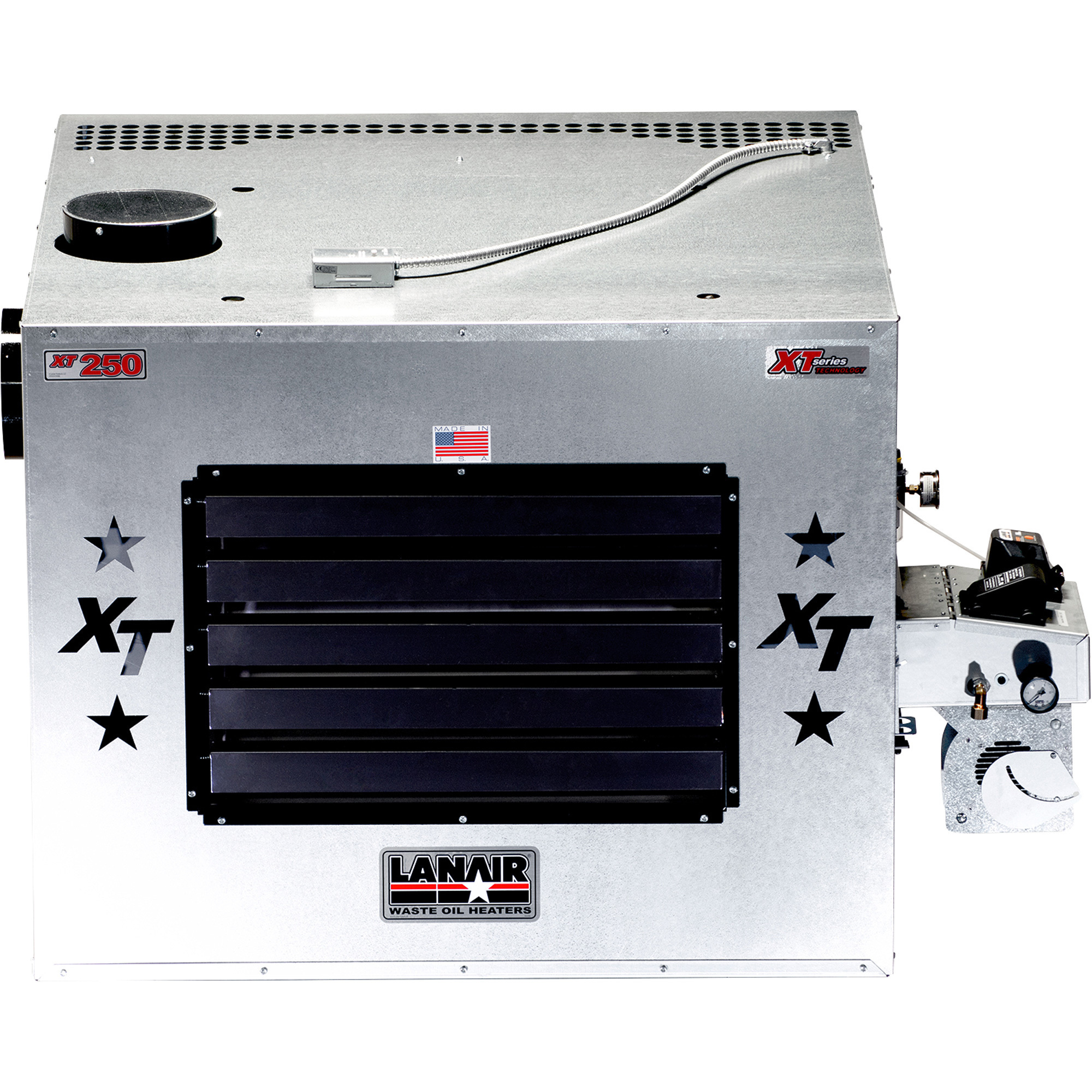 Lanair Waste Oil-Fired Thermostat-Controlled Heater, 250,000 BTU, 8500 Sq. Ft. Capacity, Model# XT-250